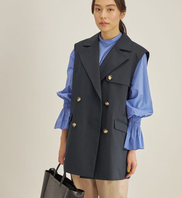 SHIPS for women「綿麻 カルゼ ダブルブレスト ジレ ◇」|ベスト・ジレ|ネイビー