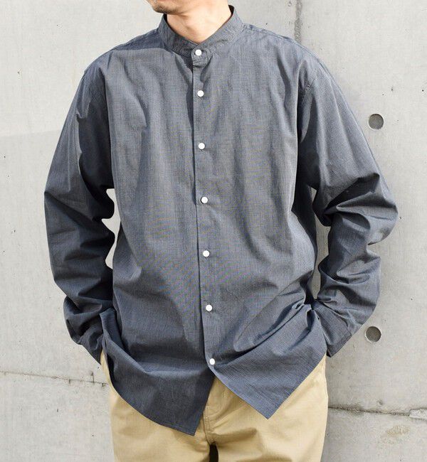 SHIPS any「SHIPS any: ストライプ / ソリッド リラックス バンドカラー シャツ 25AW◇」|シャツ・ブラウス|ダークグレー