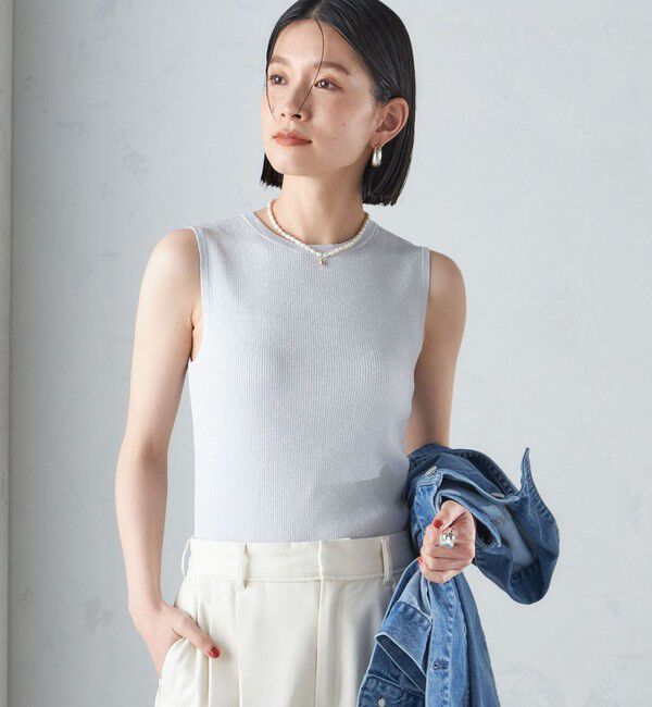 SHIPS for women「〈手洗い可能〉ラメ ノースリーブ ニット」|ニット・セーター|