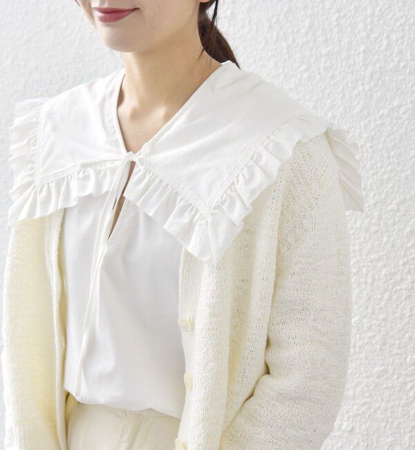 SHIPS any「SHIPS any:〈洗濯機可能〉コットン サテン フリル カラー ブラウス」|シャツ・ブラウス|オフホワイト