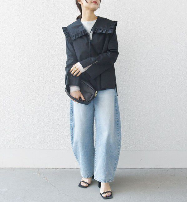 SHIPS any「SHIPS any:〈洗濯機可能〉コットン サテン フリル カラー ブラウス」|シャツ・ブラウス|