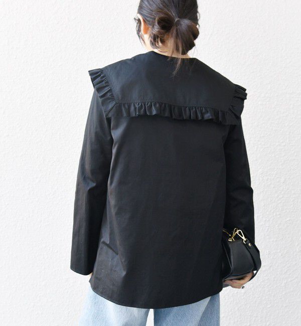 SHIPS any「SHIPS any:〈洗濯機可能〉コットン サテン フリル カラー ブラウス」|シャツ・ブラウス|