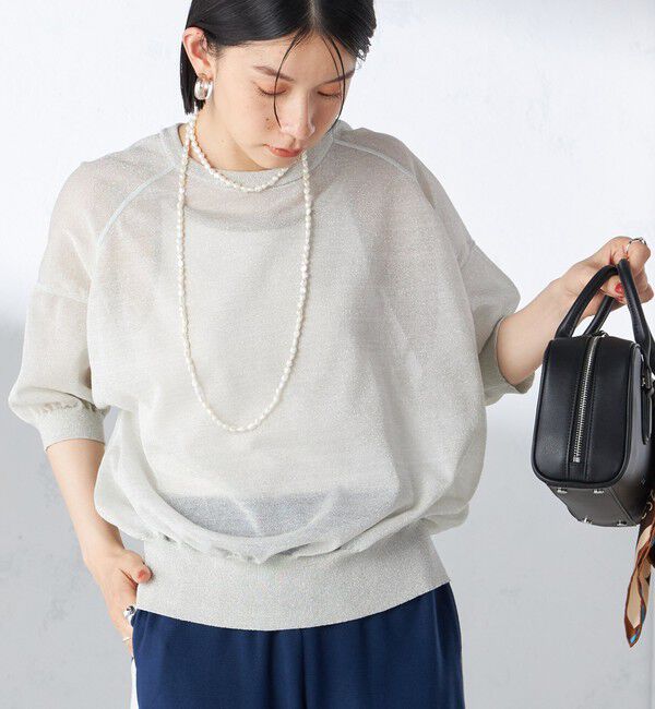 SHIPS for women「〈手洗い可能〉シアー ラメ 半袖 サマー ニット」|ニット・セーター|ホワイト系