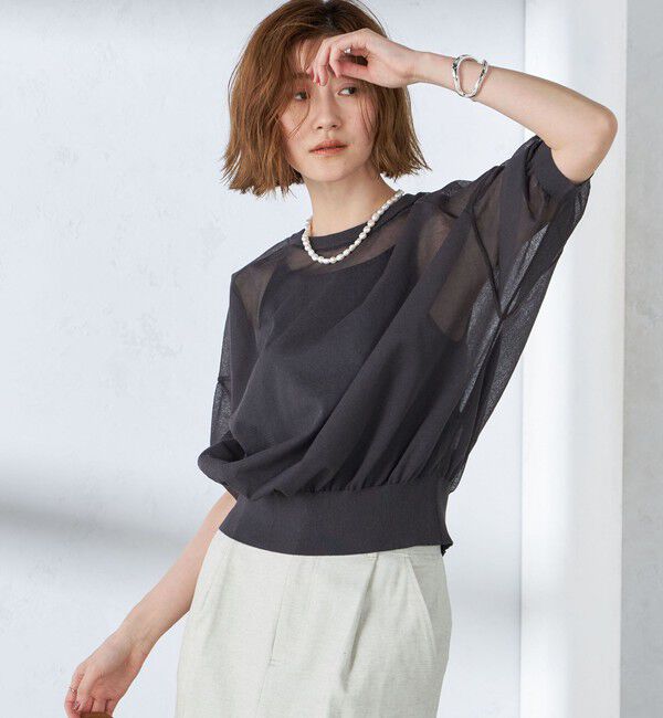 SHIPS for women「〈手洗い可能〉シアー ラメ 半袖 サマー ニット」|ニット・セーター|