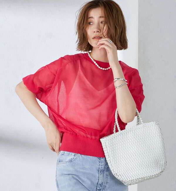 SHIPS for women「〈手洗い可能〉シアー ラメ 半袖 サマー ニット」|ニット・セーター|