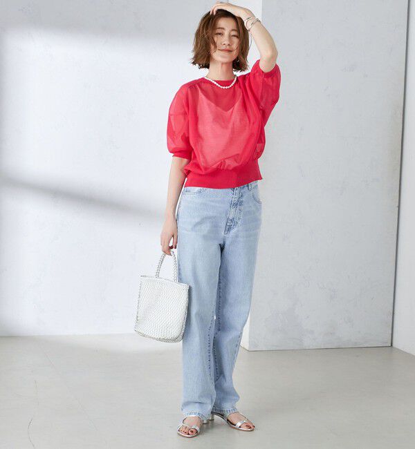 SHIPS for women「〈手洗い可能〉シアー ラメ 半袖 サマー ニット」|ニット・セーター|