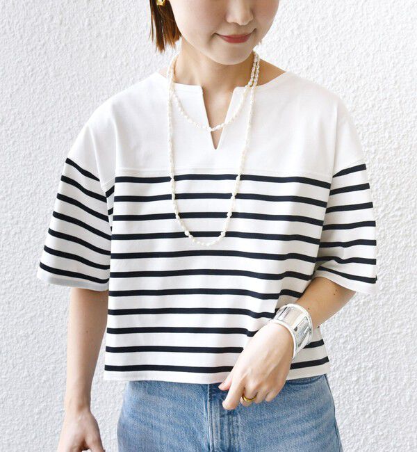SHIPS for women「〈手洗い可能〉オーガニック 綿 ボーダー ショート スリーブ」|Tシャツ・カットソー|