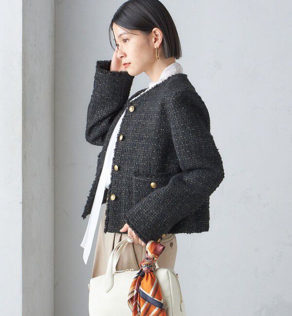 SHIPS for women「GIOLICA: ツイード ノーカラー ジャケット」|ノーカラージャケット|