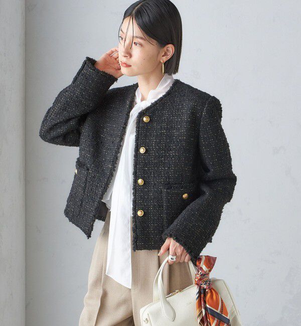 SHIPS for women「GIOLICA: ツイード ノーカラー ジャケット」|ノーカラージャケット|