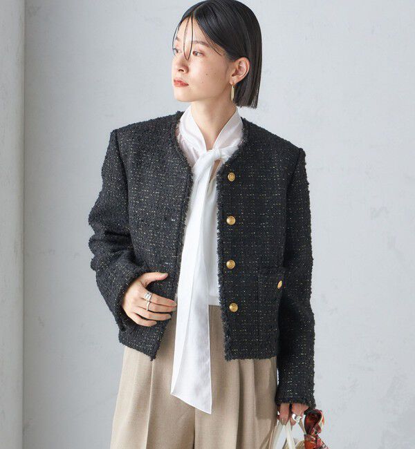 SHIPS for women「GIOLICA: ツイード ノーカラー ジャケット」|ノーカラージャケット|