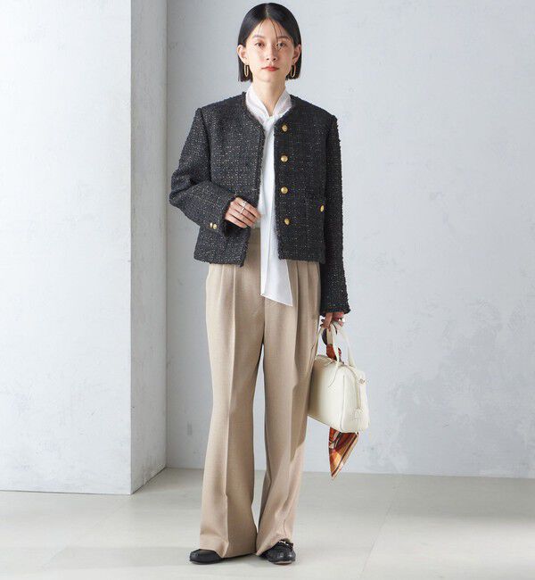 SHIPS for women「GIOLICA: ツイード ノーカラー ジャケット」|ノーカラージャケット|