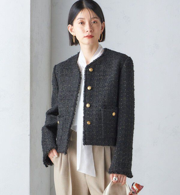 SHIPS for women「GIOLICA: ツイード ノーカラー ジャケット」|ノーカラージャケット|