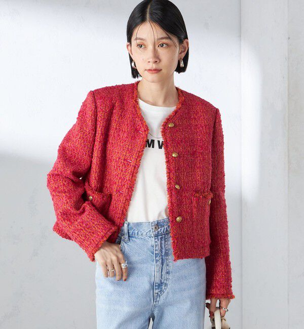 SHIPS for women「GIOLICA: ツイード ノーカラー ジャケット」|ノーカラージャケット|