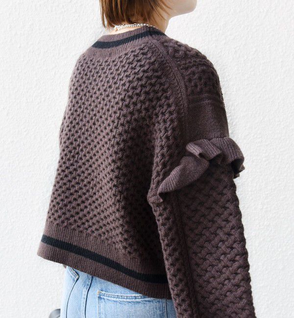 SHIPS for women「【WEB限定】袖 フリル チルデン ケーブル ライン カーディガン」|カーディガン|