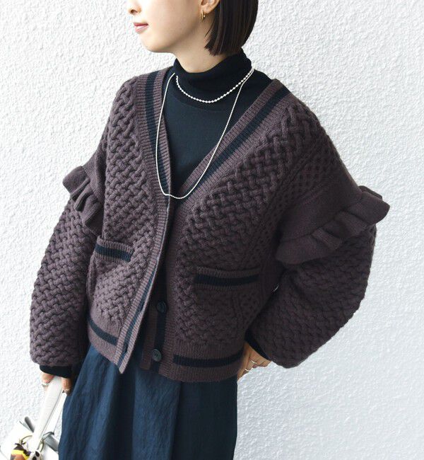 SHIPS for women「【WEB限定】袖 フリル チルデン ケーブル ライン カーディガン」|カーディガン|