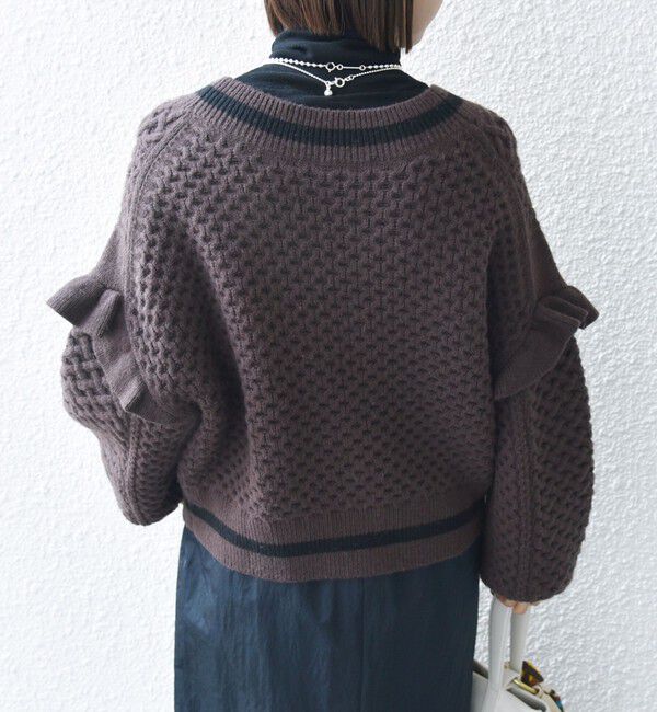 SHIPS for women「【WEB限定】袖 フリル チルデン ケーブル ライン カーディガン」|カーディガン|