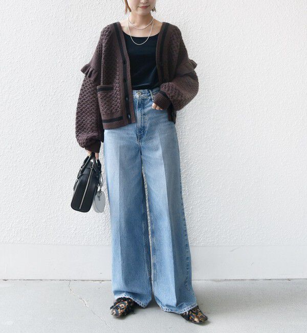 SHIPS for women「【WEB限定】袖 フリル チルデン ケーブル ライン カーディガン」|カーディガン|