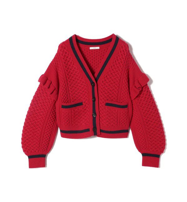 SHIPS for women「【WEB限定】袖 フリル チルデン ケーブル ライン カーディガン」|カーディガン|