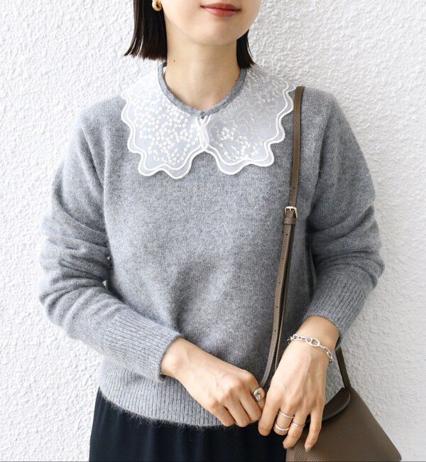 SHIPS for women「【WEB限定】〈手洗い可能〉布帛 襟付き ニット プルオーバー」|ニット・セーター|