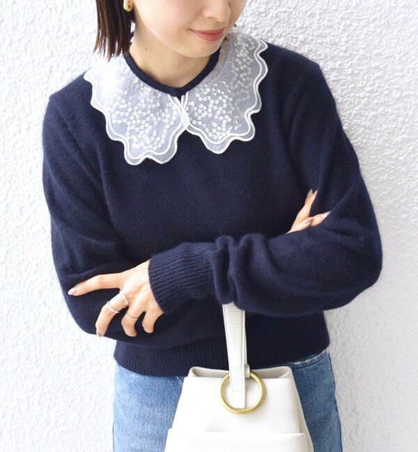 SHIPS for women「【WEB限定】〈手洗い可能〉布帛 襟付き ニット プルオーバー」|ニット・セーター|
