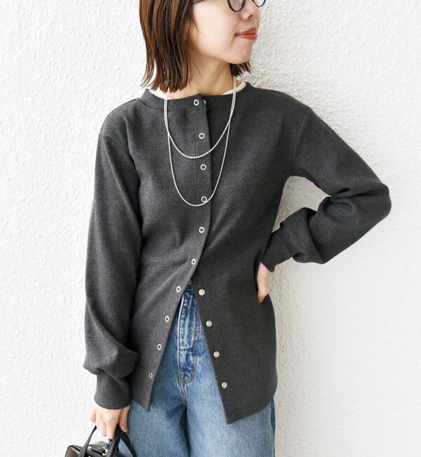 SHIPS for women「【WEB限定】〈手洗い可能〉ベア テレコ ミドル カーディガン」|カーディガン|チャコールグレー