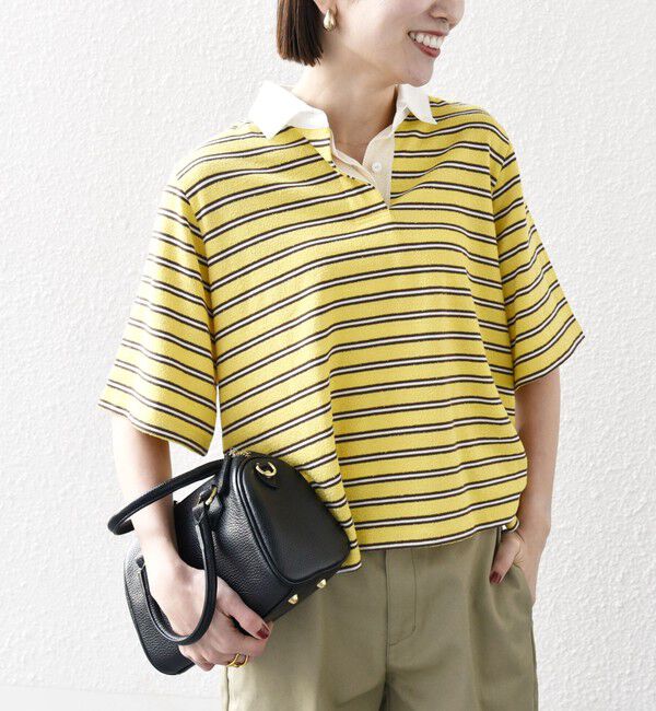 SHIPS any「SHIPS any:〈洗濯機可能〉パイル ボーダー ラガーTEE」|Tシャツ・カットソー|イエロー