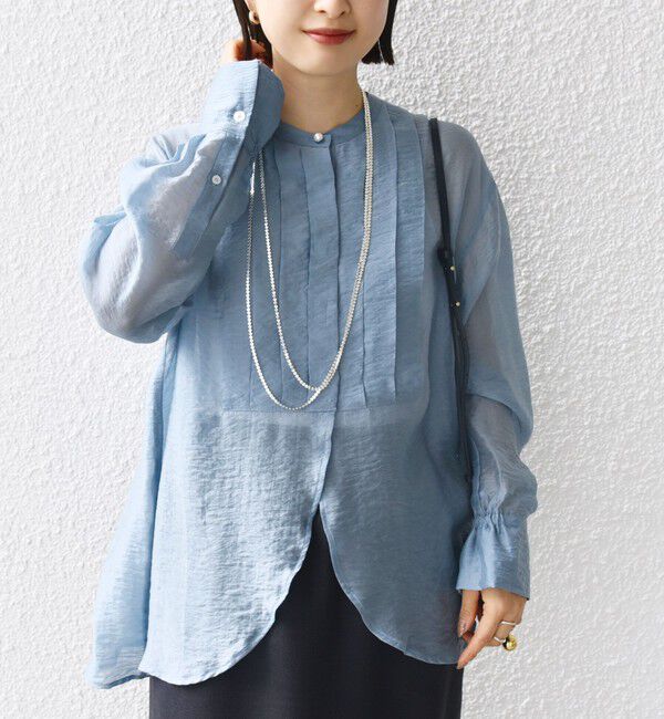 SHIPS for women「【WEB限定】〈洗濯機可能〉シアー プリーツ ヨーク パールモチーフボタン ブラウス」|シャツ・ブラウス|