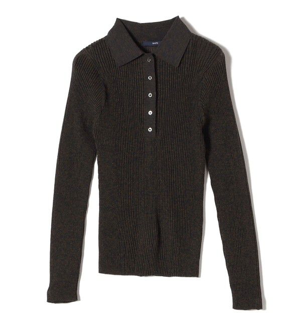 SHIPS for women「〈手洗い可能〉シアー リブ 長袖 ポロ ニット」|ニット・セーター|