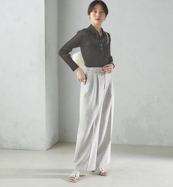 SHIPS for women「〈手洗い可能〉シアー リブ 長袖 ポロ ニット」|ニット・セーター|