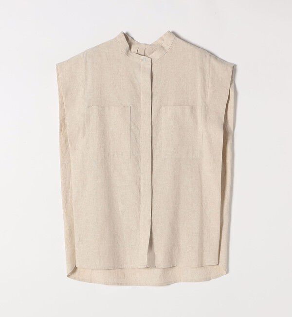 SHIPS any「SHIPS any:〈洗濯機可能〉リネン コットン バンドカラー フレンチスリーブ ポケット シャツ」|シャツ・ブラウス|