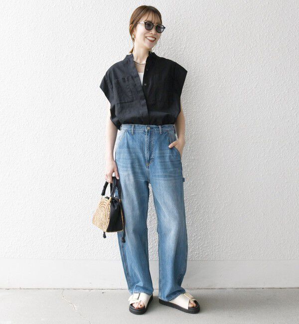 SHIPS any「SHIPS any:〈洗濯機可能〉リネン コットン バンドカラー フレンチスリーブ ポケット シャツ」|シャツ・ブラウス|