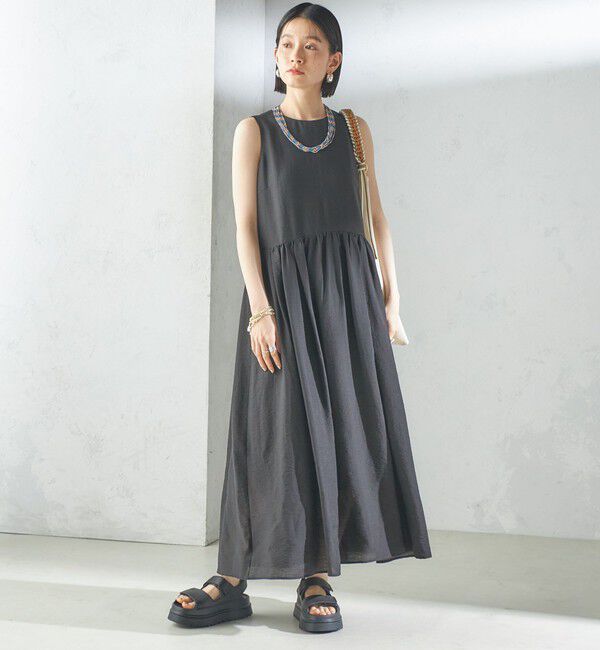 SHIPS for women「〈手洗い可能〉シルク混 シアー ノースリーブ ワンピース」|ワンピース|