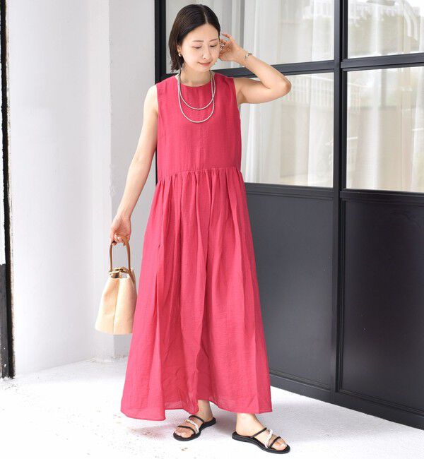 SHIPS for women「〈手洗い可能〉シルク混 シアー ノースリーブ ワンピース」|ワンピース|ピンク系