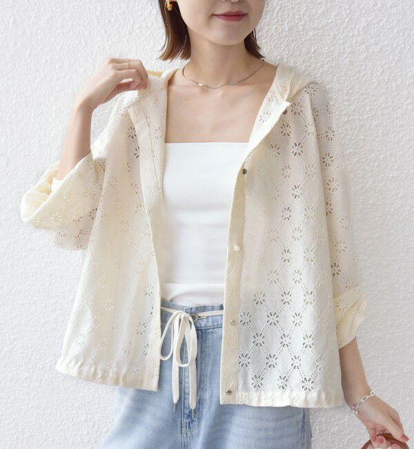 SHIPS for women「【WEB限定】〈手洗い可能〉レース フード シャツ 羽織」|シャツ・ブラウス|