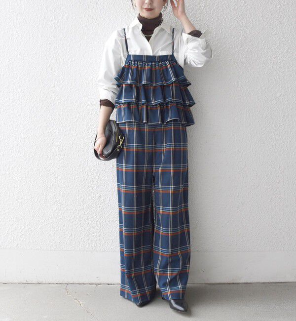 SHIPS any「SHIPS any:〈洗濯機可能〉チェック フリル ティアード サロペット」|オールインワン|