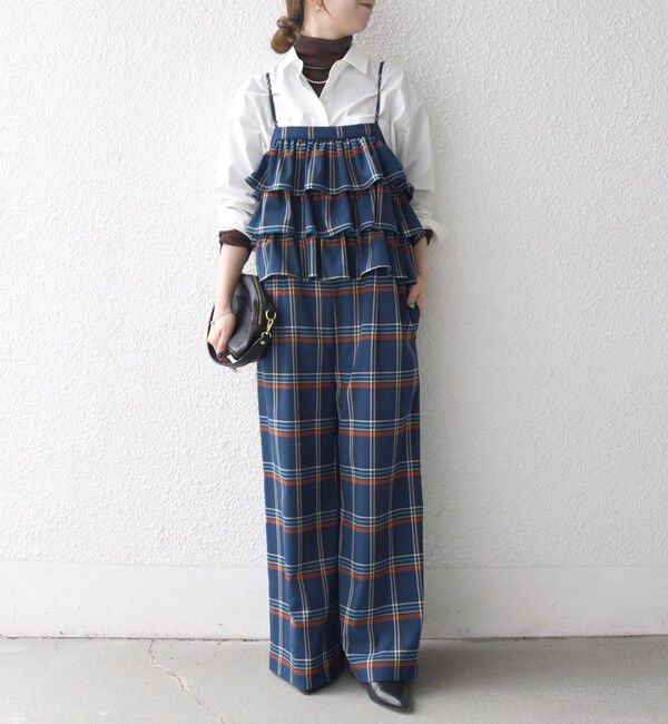 SHIPS any「SHIPS any:〈洗濯機可能〉チェック フリル ティアード サロペット」|オールインワン|