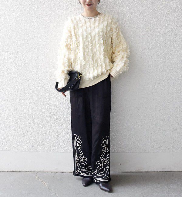 SHIPS any「SHIPS any:〈洗濯機可能〉サテン 刺繍 ストレート イージー パンツ」|その他|