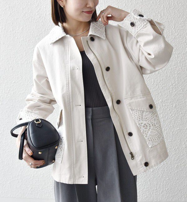 SHIPS any「SHIPS any:〈洗濯機可能〉コットン レース 切替 ミリタリー ジャケット ブルゾン」|ブルゾン・スタジャン|