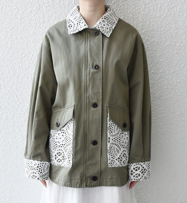 SHIPS any「SHIPS any:〈洗濯機可能〉コットン レース 切替 ミリタリー ジャケット ブルゾン」|ブルゾン・スタジャン|