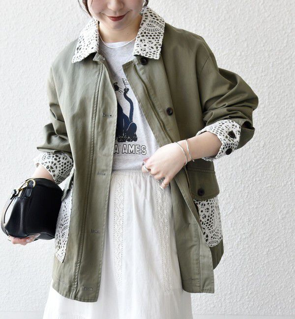 SHIPS any「SHIPS any:〈洗濯機可能〉コットン レース 切替 ミリタリー ジャケット ブルゾン」|ブルゾン・スタジャン|