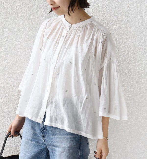 SHIPS for women「《予約》〈手洗い可能〉コットン オーガンジー リーフ 刺繍 羽織 ブラウス」|シャツ・ブラウス|