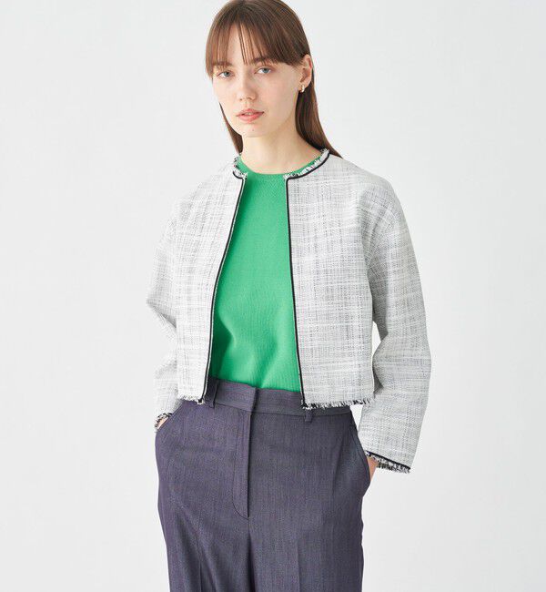 Ballsey「ロングスラブツイード クルーネックジャケット」|ノーカラージャケット|