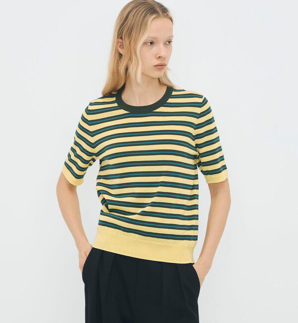 CABaN「コットンストライプ ハーフスリーブプルオーバー」|ニット・セーター|