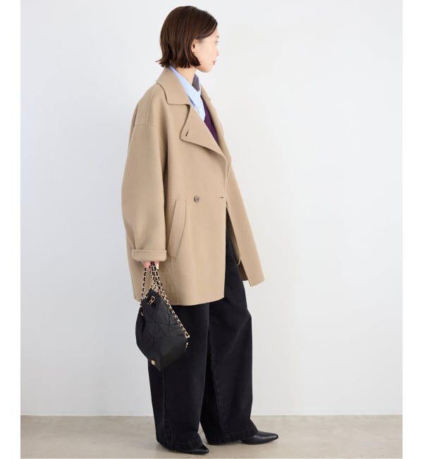 SLOBE IENA「souple wool ダブルフェイスミドルコート」|ピーコート|