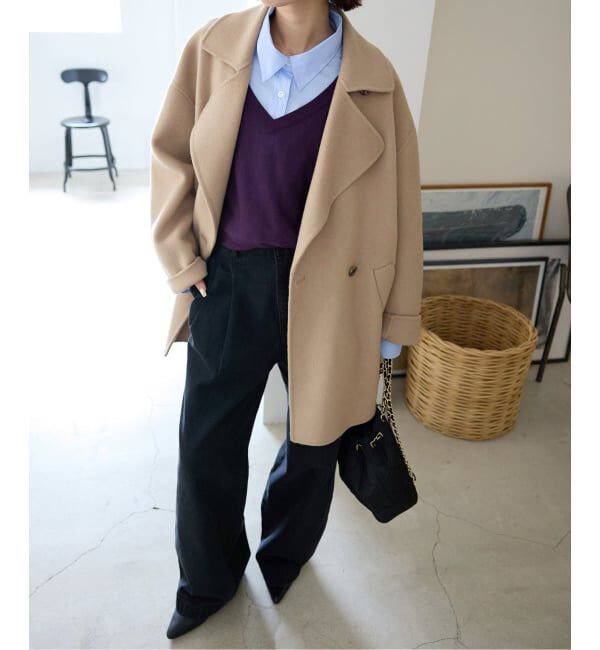 SLOBE IENA「souple wool ダブルフェイスミドルコート」|ピーコート|