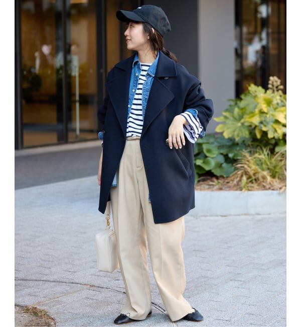 SLOBE IENA「souple wool ダブルフェイスミドルコート」|ピーコート|