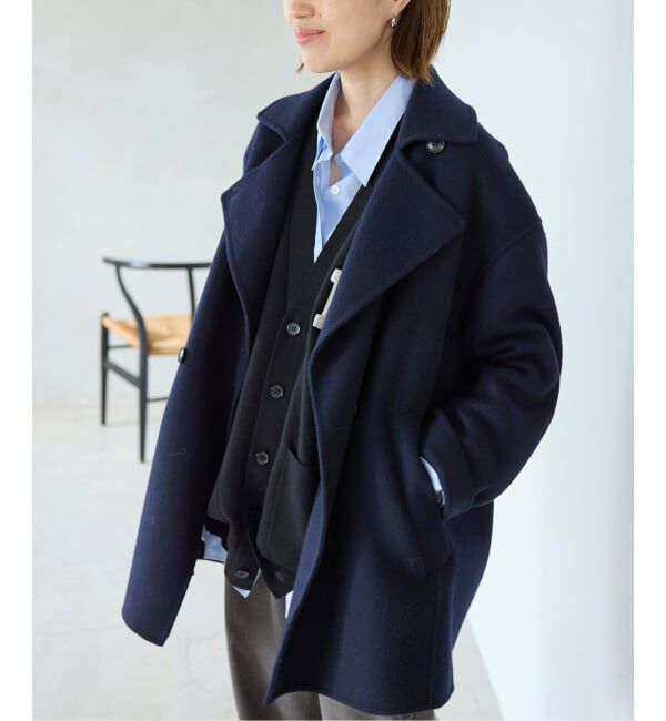 SLOBE IENA「souple wool ダブルフェイスミドルコート」|ピーコート|