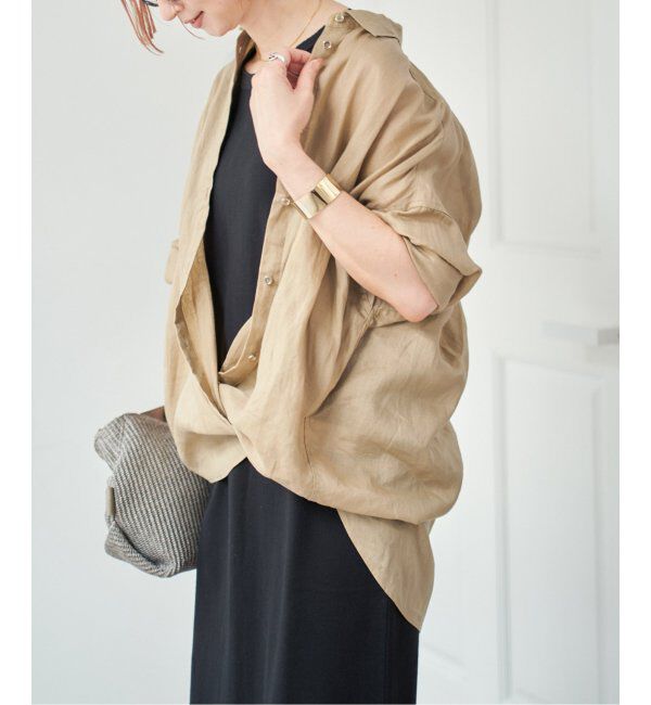 Spick and Span「《ゆったりサイズ》追加 80リネンカシュクール ビッグシャツ」|シャツ・ブラウス|