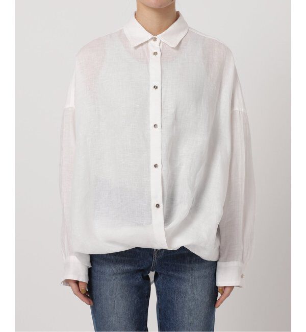Spick and Span「《ゆったりサイズ》追加 80リネンカシュクール ビッグシャツ」|シャツ・ブラウス|