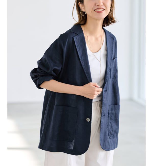 FRAMeWORK「ソフトリネンライトジャケット」|テーラードジャケット|ネイビー